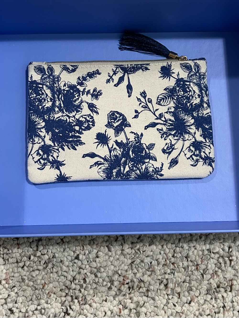 IPSY glam bag — blue floral pattern